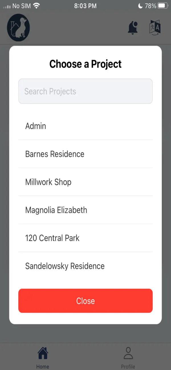 Cooper Construction Workers mobile app screen