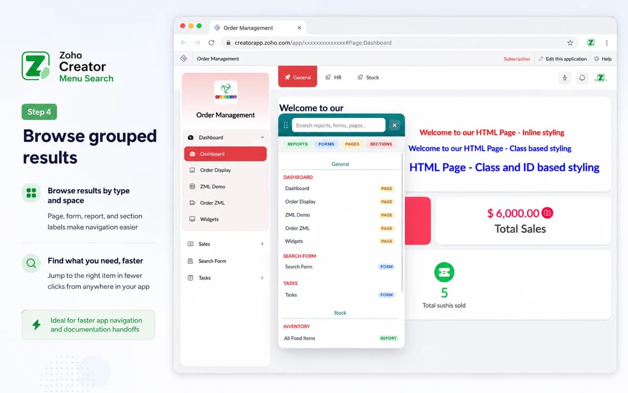 Zoho Creator Menu Search